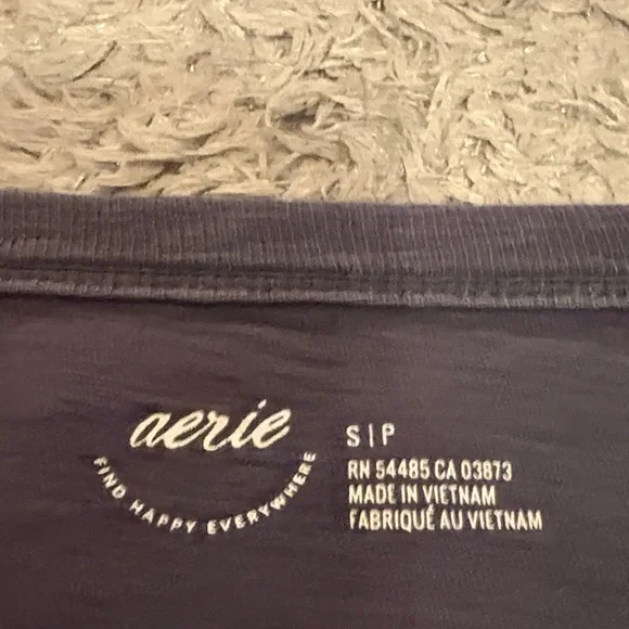 Aerie Charcoal V-neck Tee with Lavender Peace Sign - Picture 2 of 3